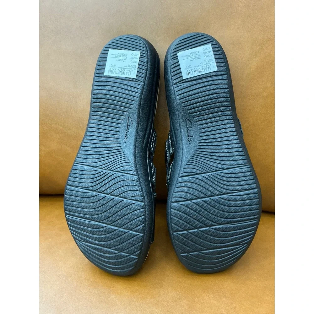 Clarks Laurieann Opal Sandals Womens 8 Black New Leather Slide Buckle